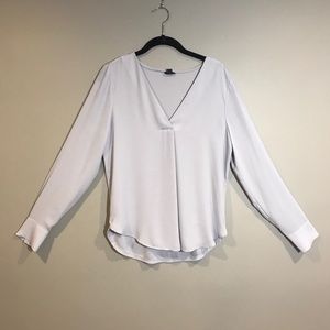 Gray Ann Taylor Long Sleeve V-Neck Blouse
